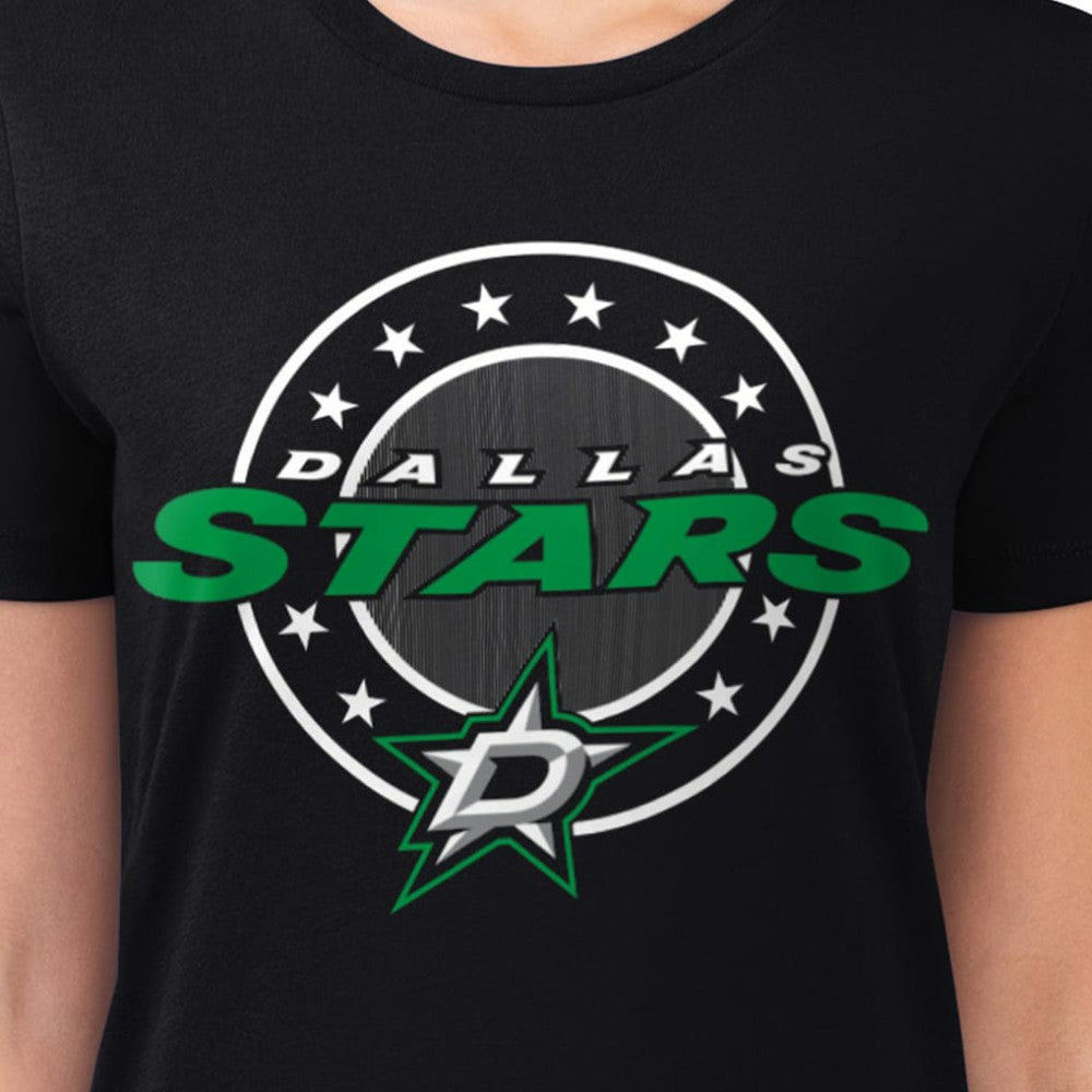 Dallas Stars G-III 4Her by Carl Banks Women's Super-Slim Lightweight Pinstripe Circle Graphic T-Shirt - Black - NHL