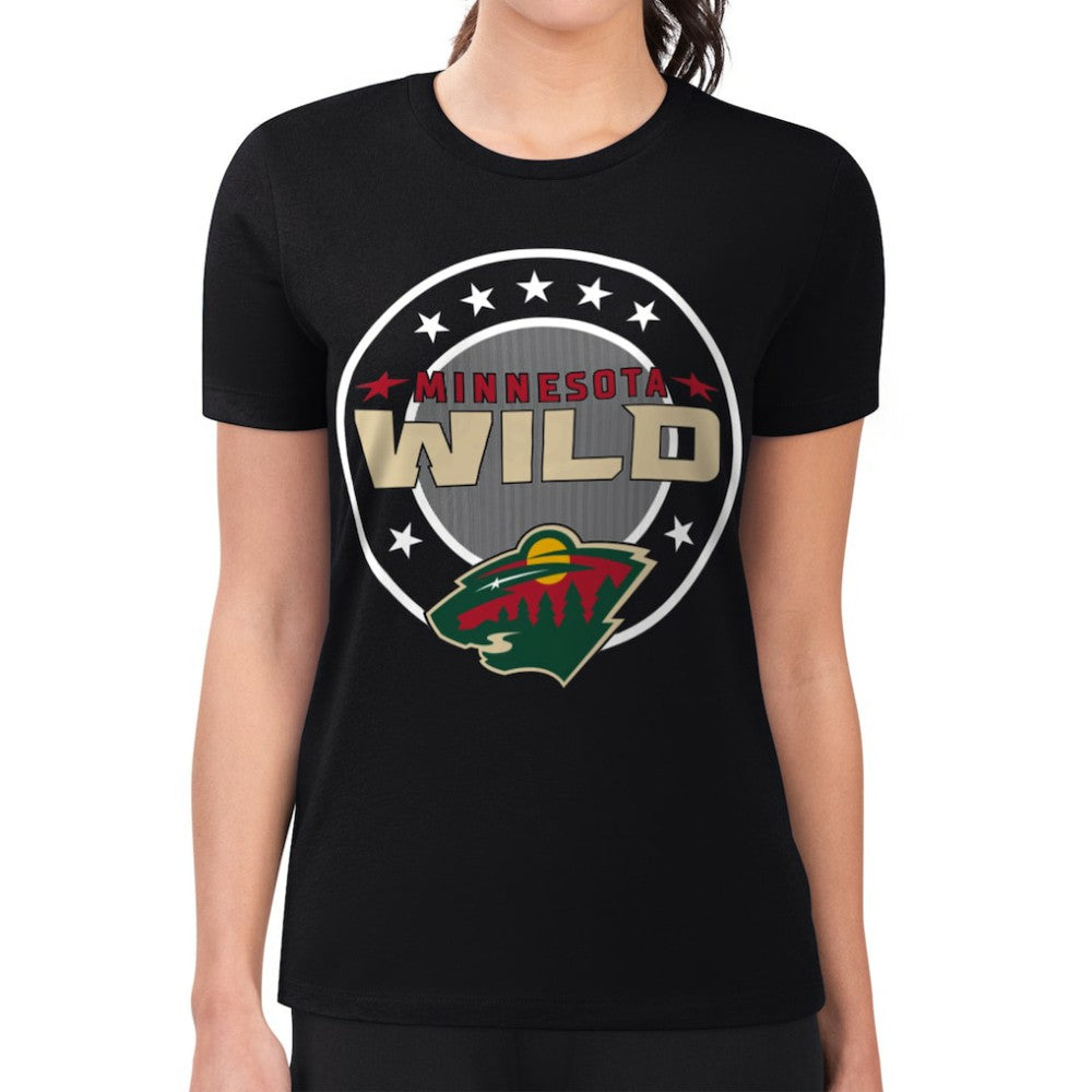 Minnesota Wild G-III 4Her by Carl Banks Women's Super-Slim Lightweight Pinstripe Circle Graphic T-Shirt - Black - NHL