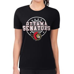 Ottawa Senators G-III 4Her by Carl Banks Women's Super-Slim Lightweight Pinstripe Circle Graphic T-Shirt - Black - NHL