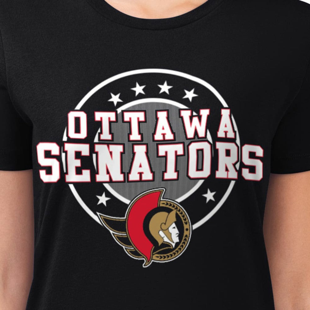 Ottawa Senators G-III 4Her by Carl Banks Women's Super-Slim Lightweight Pinstripe Circle Graphic T-Shirt - Black - NHL