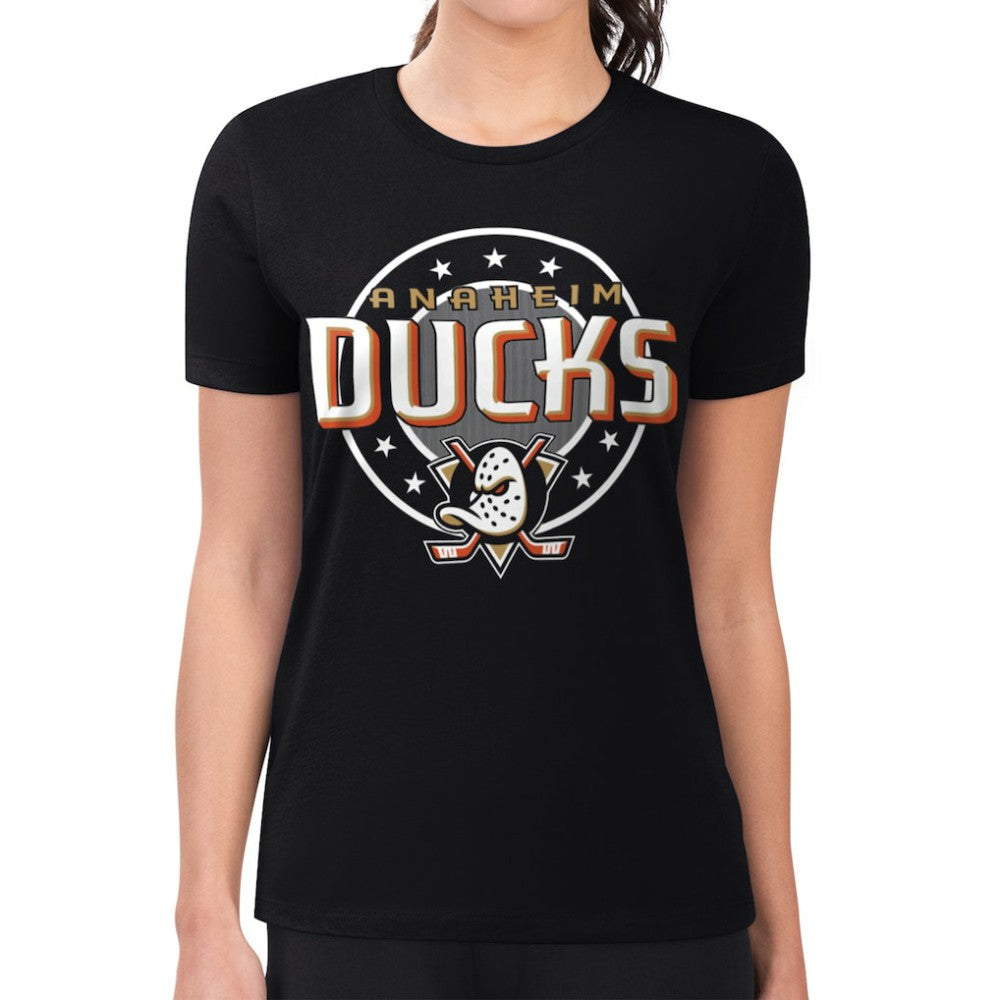 Anaheim Ducks G-III 4Her by Carl Banks Women's Super-Slim Lightweight Pinstripe Circle Graphic T-Shirt - Black - NHL