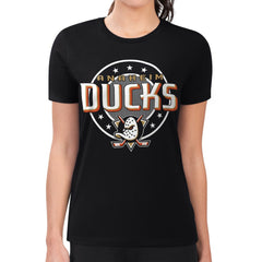 Anaheim Ducks G-III 4Her by Carl Banks Women's Super-Slim Lightweight Pinstripe Circle Graphic T-Shirt - Black - NHL