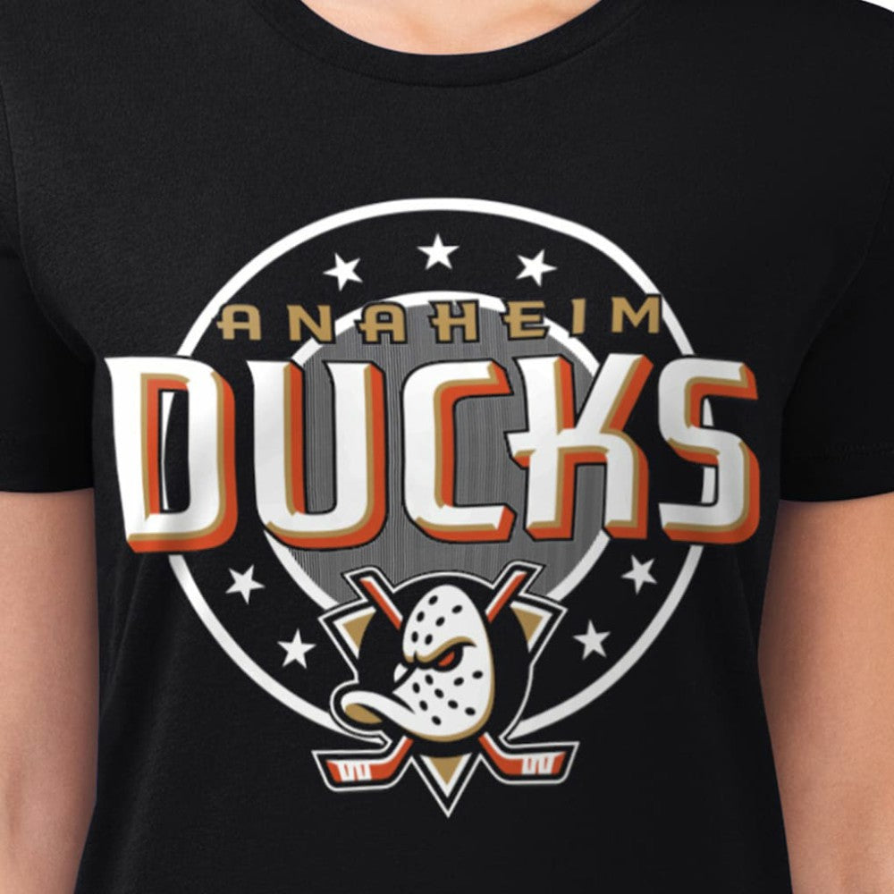 Anaheim Ducks G-III 4Her by Carl Banks Women's Super-Slim Lightweight Pinstripe Circle Graphic T-Shirt - Black - NHL