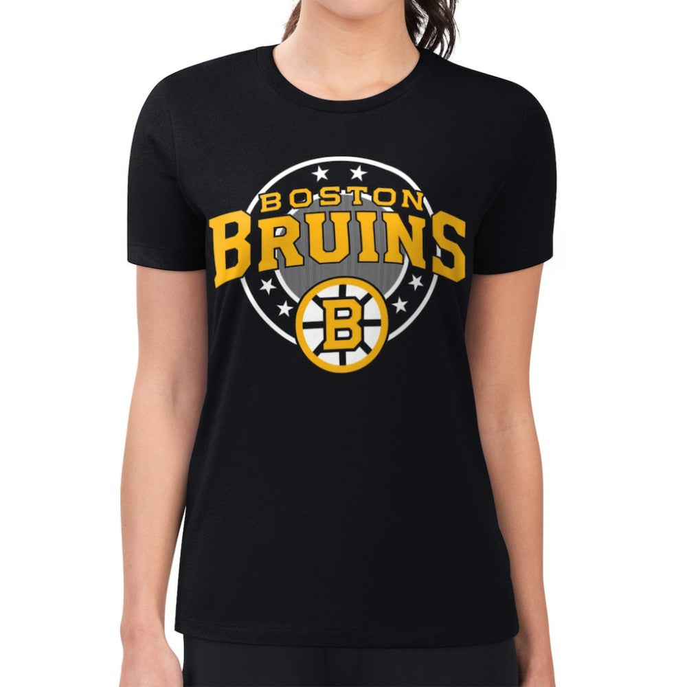 Boston Bruins G-III 4Her by Carl Banks Women's Super-Slim Lightweight Pinstripe Circle Graphic T-Shirt - Black - NHL