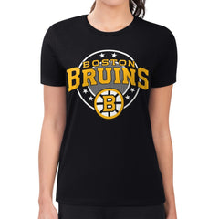 Boston Bruins G-III 4Her by Carl Banks Women's Super-Slim Lightweight Pinstripe Circle Graphic T-Shirt - Black - NHL