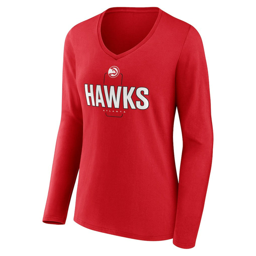 Atlanta Hawks Women's Center Court Name & Number Custom Long Sleeve V-Neck T-Shirt Red - NBA