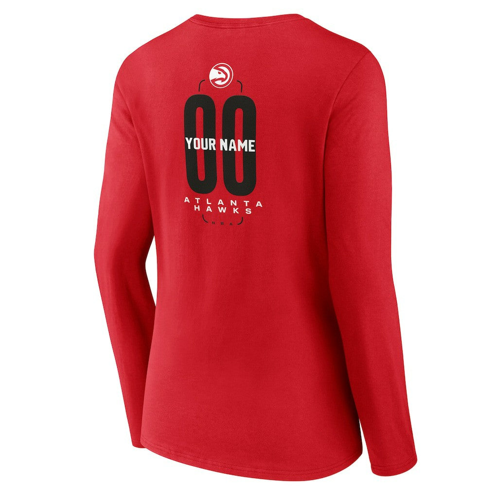 Atlanta Hawks Women's Center Court Name & Number Custom Long Sleeve V-Neck T-Shirt Red - NBA