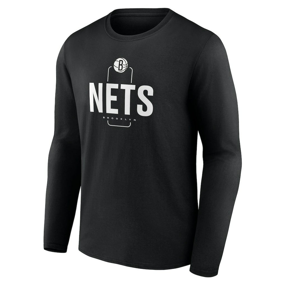 Brooklyn Nets Center Court Name & Number Custom Long Sleeve T-Shirt Black - NBA