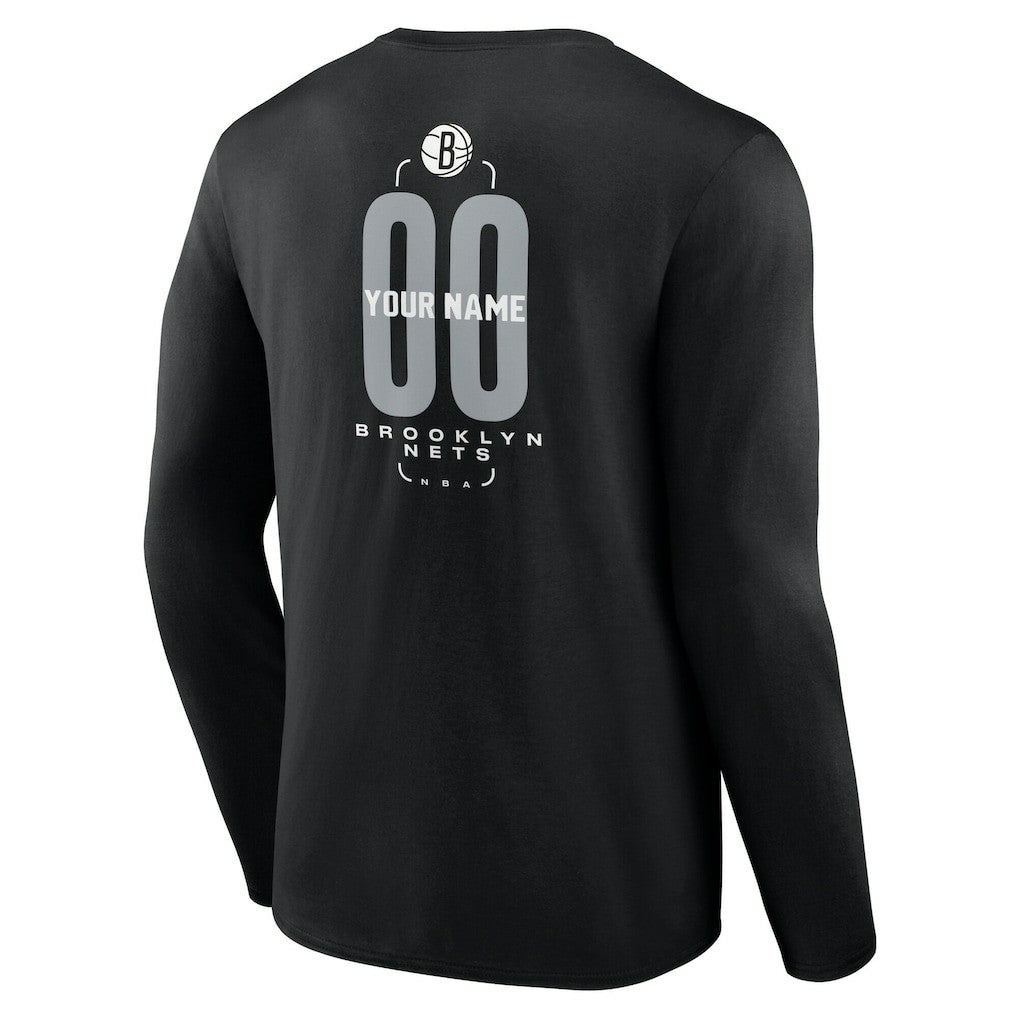 Brooklyn Nets Center Court Name & Number Custom Long Sleeve T-Shirt Black - NBA