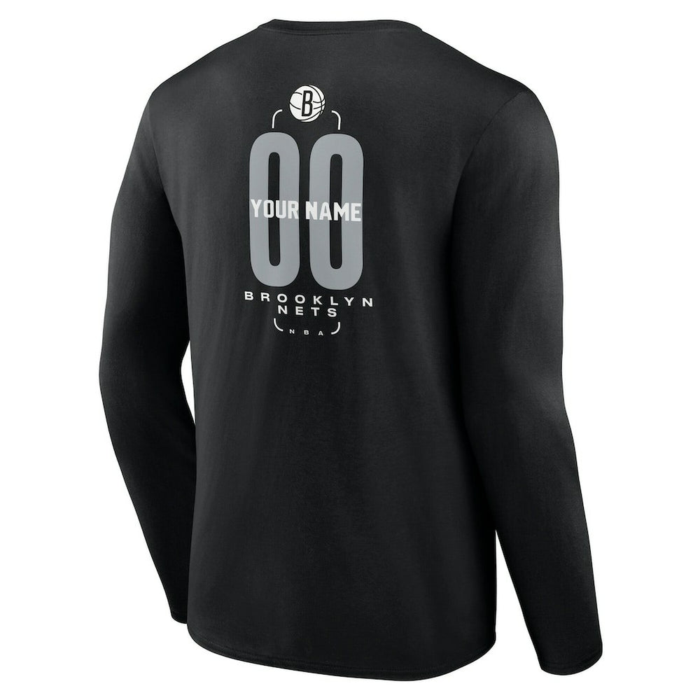 Brooklyn Nets Center Court Name & Number Custom Long Sleeve T-Shirt Black - NBA