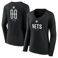 Brooklyn Nets Women's Center Court Name & Number Custom Long Sleeve V-Neck T-Shirt Black - NBA