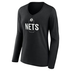 Brooklyn Nets Women's Center Court Name & Number Custom Long Sleeve V-Neck T-Shirt Black - NBA