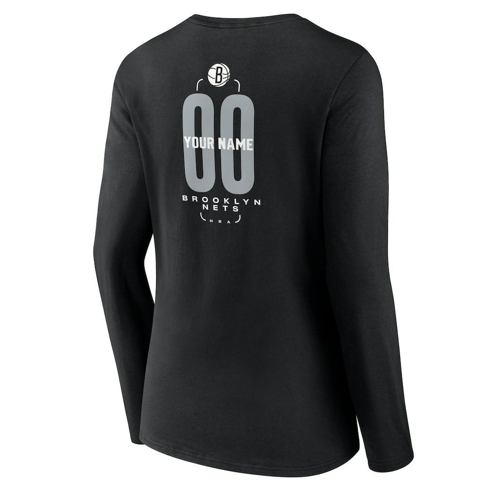 Brooklyn Nets Women's Center Court Name & Number Custom Long Sleeve V-Neck T-Shirt Black - NBA