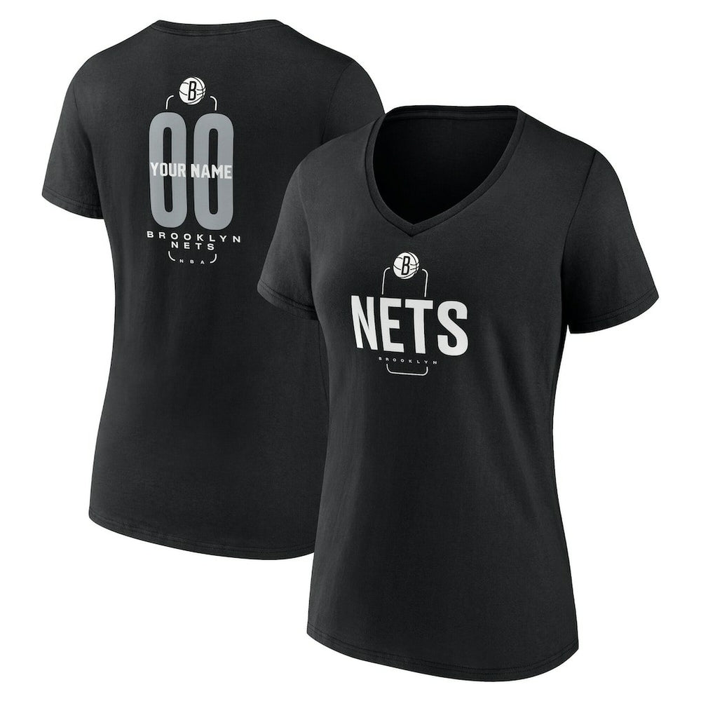 Brooklyn Nets Women's Center Court Name & Number Custom V-Neck T-Shirt Black - NBA