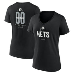 Brooklyn Nets Women's Center Court Name & Number Custom V-Neck T-Shirt Black - NBA