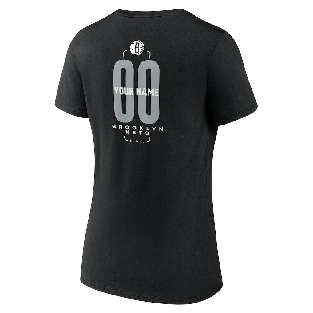 Brooklyn Nets Women's Center Court Name & Number Custom V-Neck T-Shirt Black - NBA