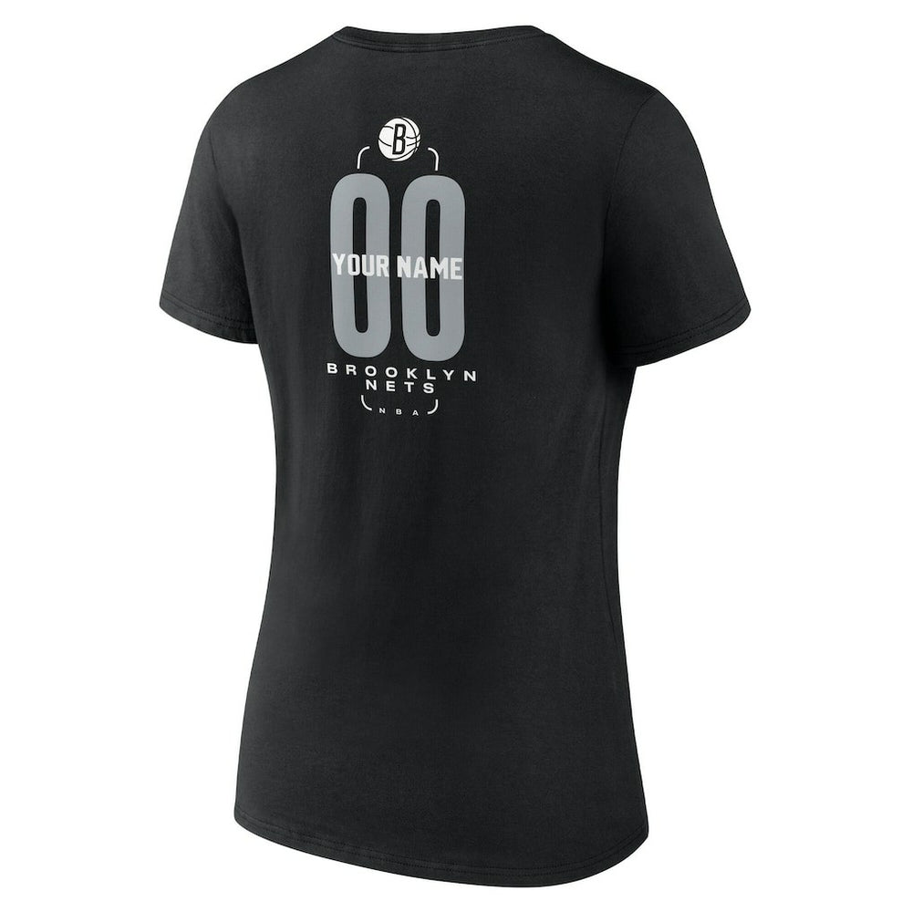 Brooklyn Nets Women's Center Court Name & Number Custom V-Neck T-Shirt Black - NBA