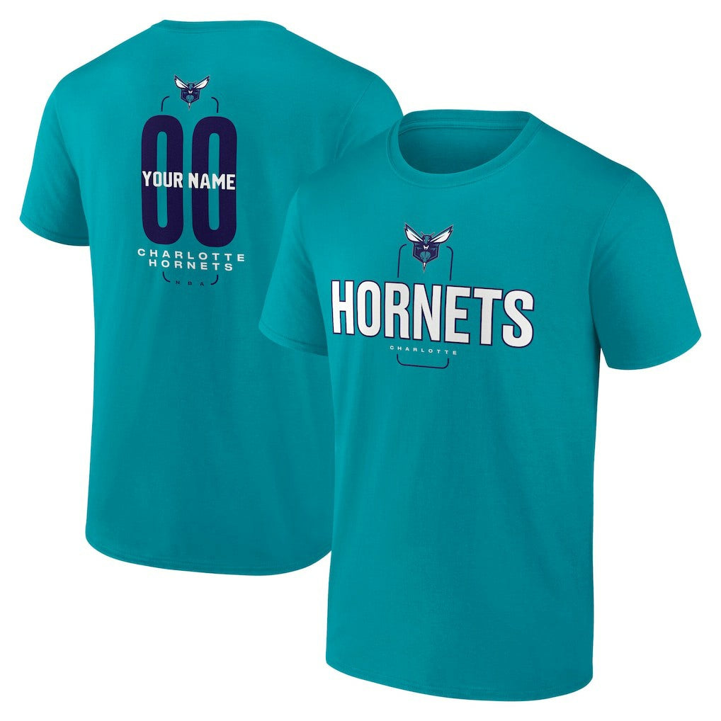 Charlotte Hornets Center Court Name & Number Custom T-Shirt Teal - NBA