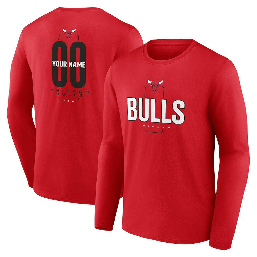 Chicago Bulls Center Court Name & Number Custom Long Sleeve T-Shirt Red - NBA