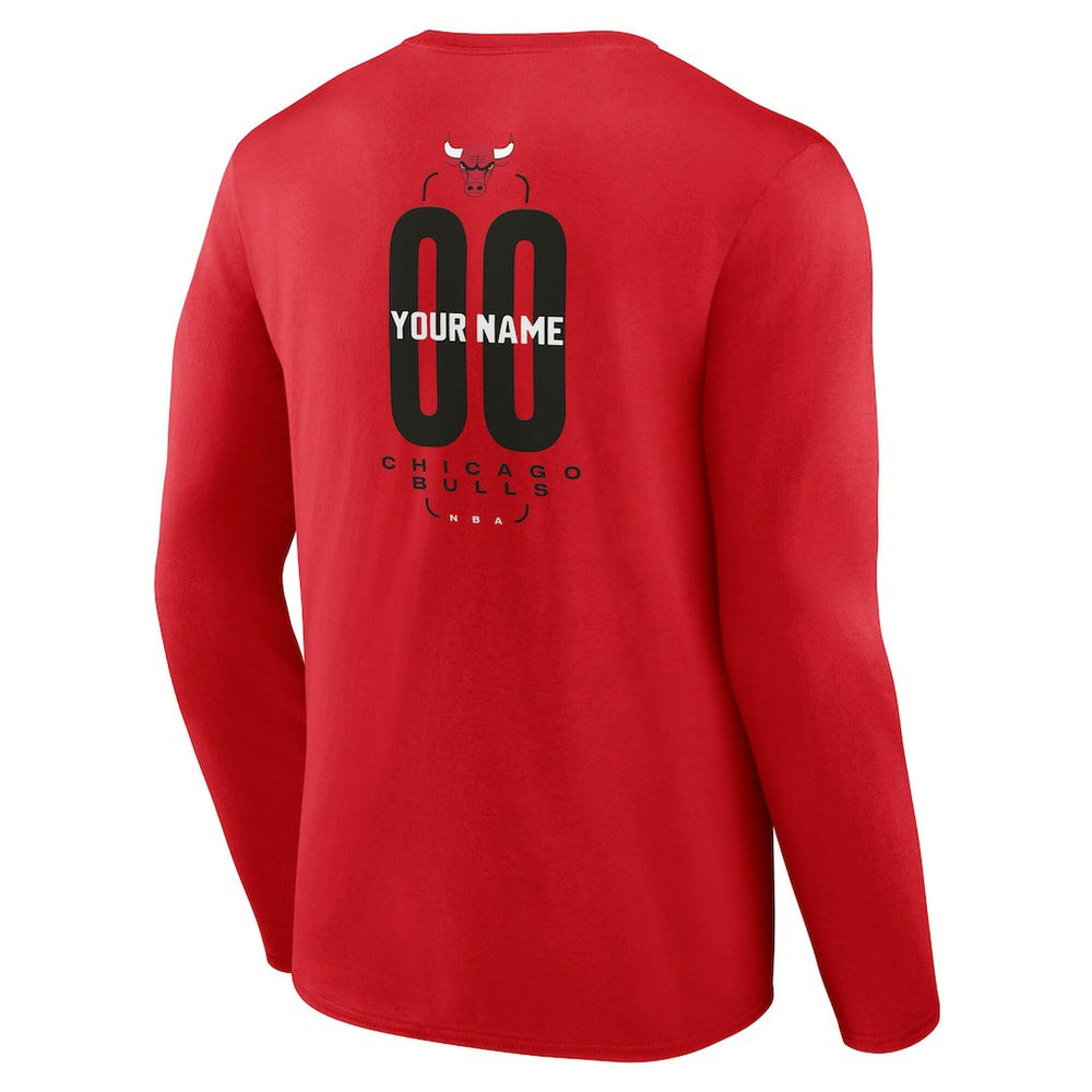 Chicago Bulls Center Court Name & Number Custom Long Sleeve T-Shirt Red - NBA