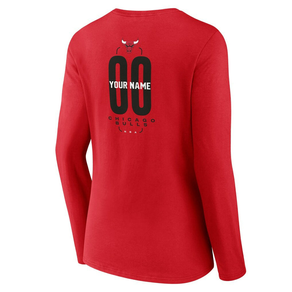 Chicago Bulls Women's Center Court Name & Number Custom Long Sleeve V-Neck T-Shirt Red - NBA