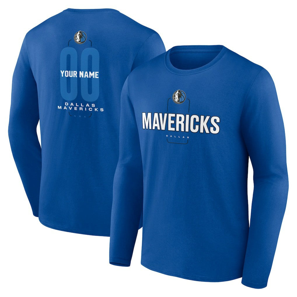 Dallas Mavericks Center Court Name & Number Custom Long Sleeve T-Shirt Blue - NBA
