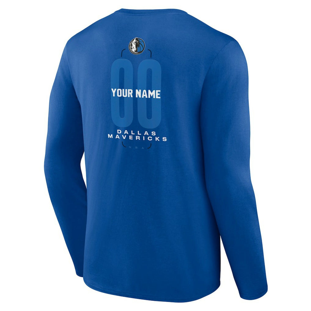 Dallas Mavericks Center Court Name & Number Custom Long Sleeve T-Shirt Blue - NBA