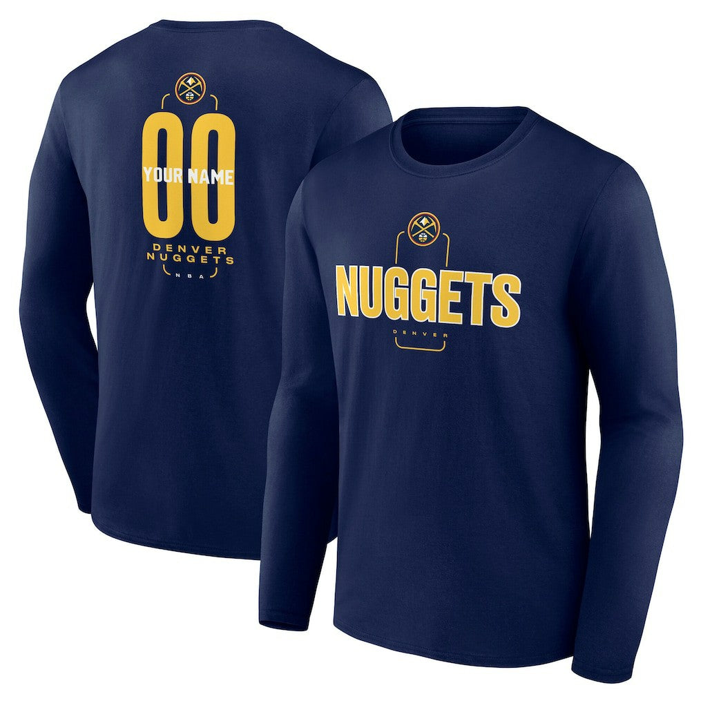 Denver Nuggets Center Court Name & Number Custom Long Sleeve T-Shirt Navy - NBA