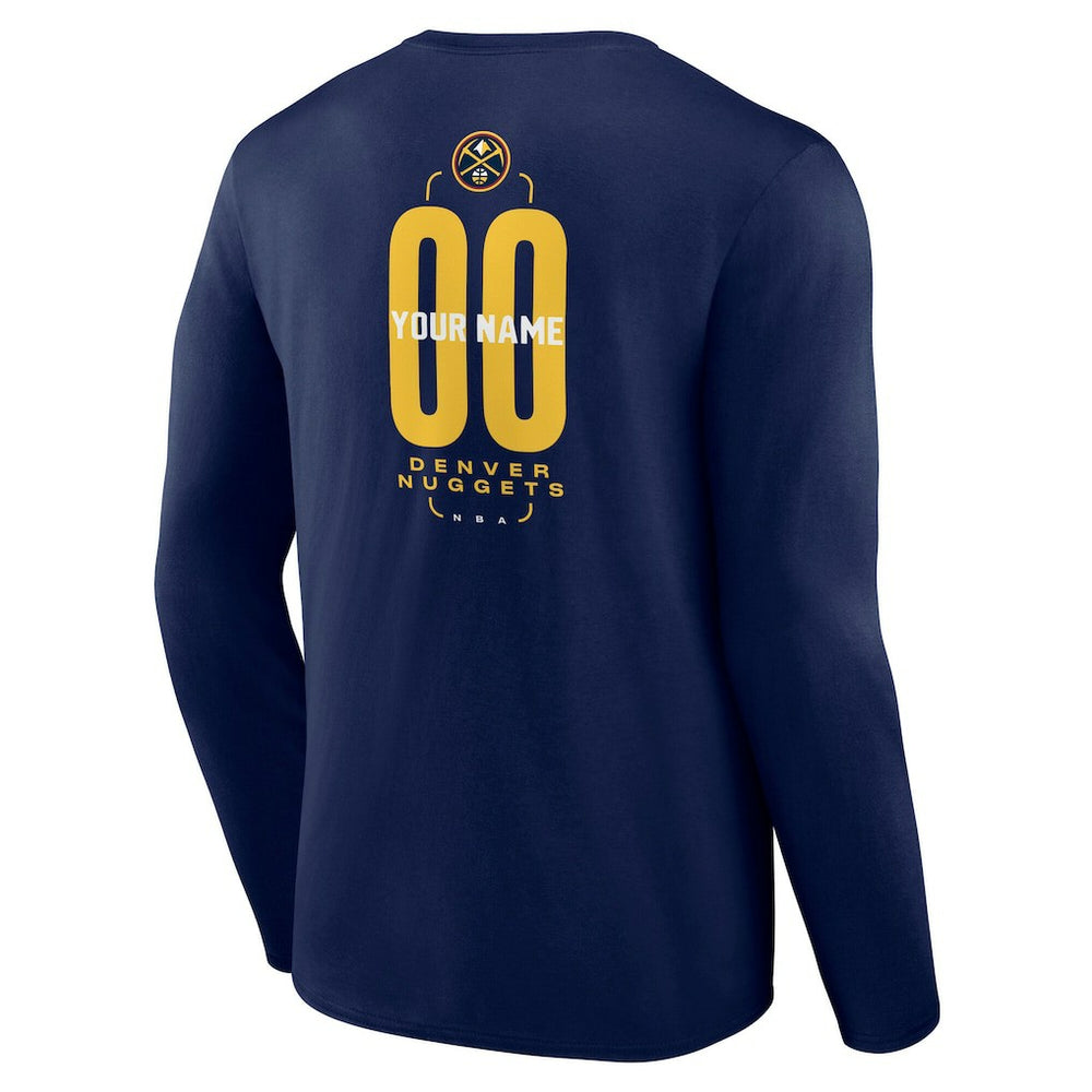 Denver Nuggets Center Court Name & Number Custom Long Sleeve T-Shirt Navy - NBA