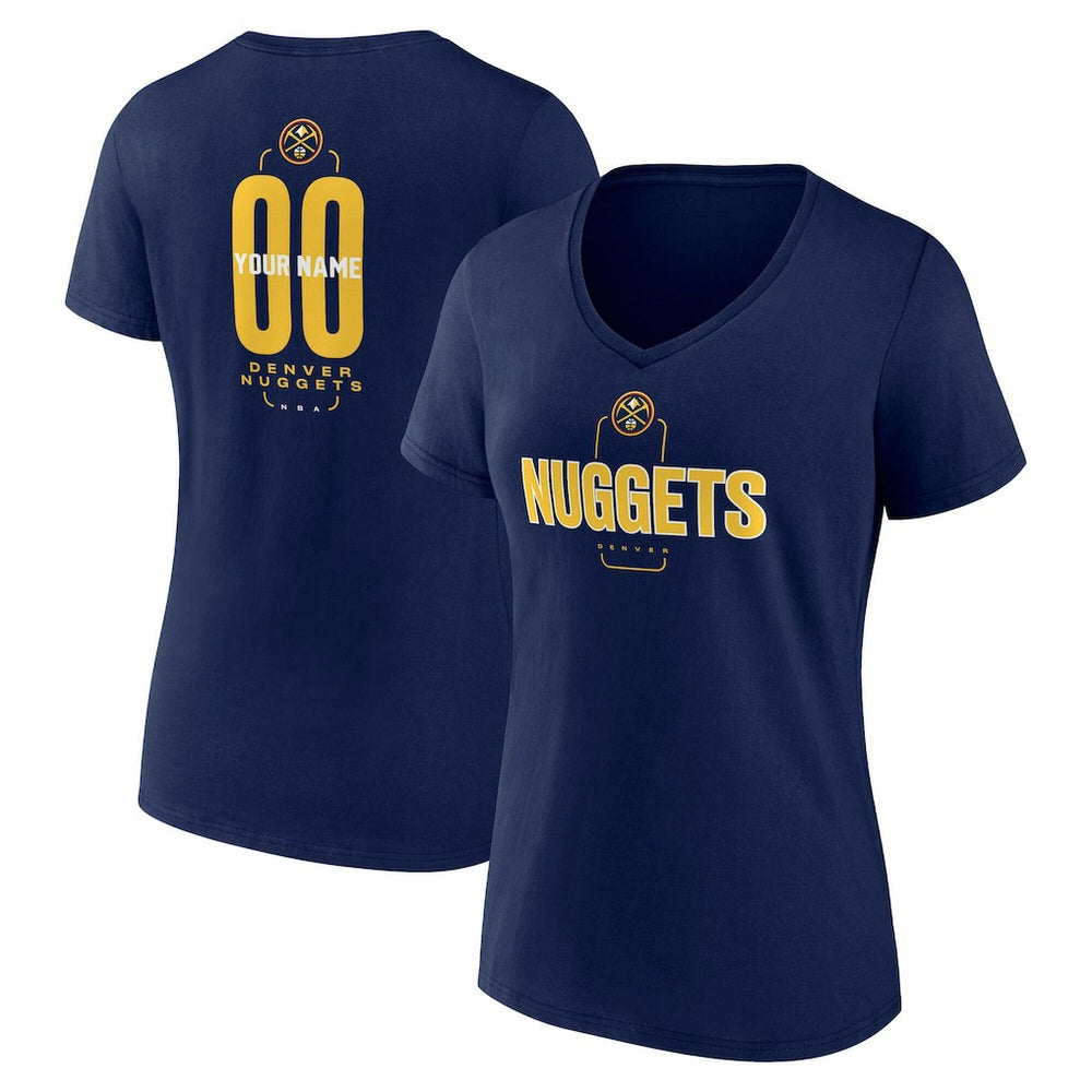 Denver Nuggets Women's Center Court Name & Number Custom V-Neck T-Shirt Navy - NBA