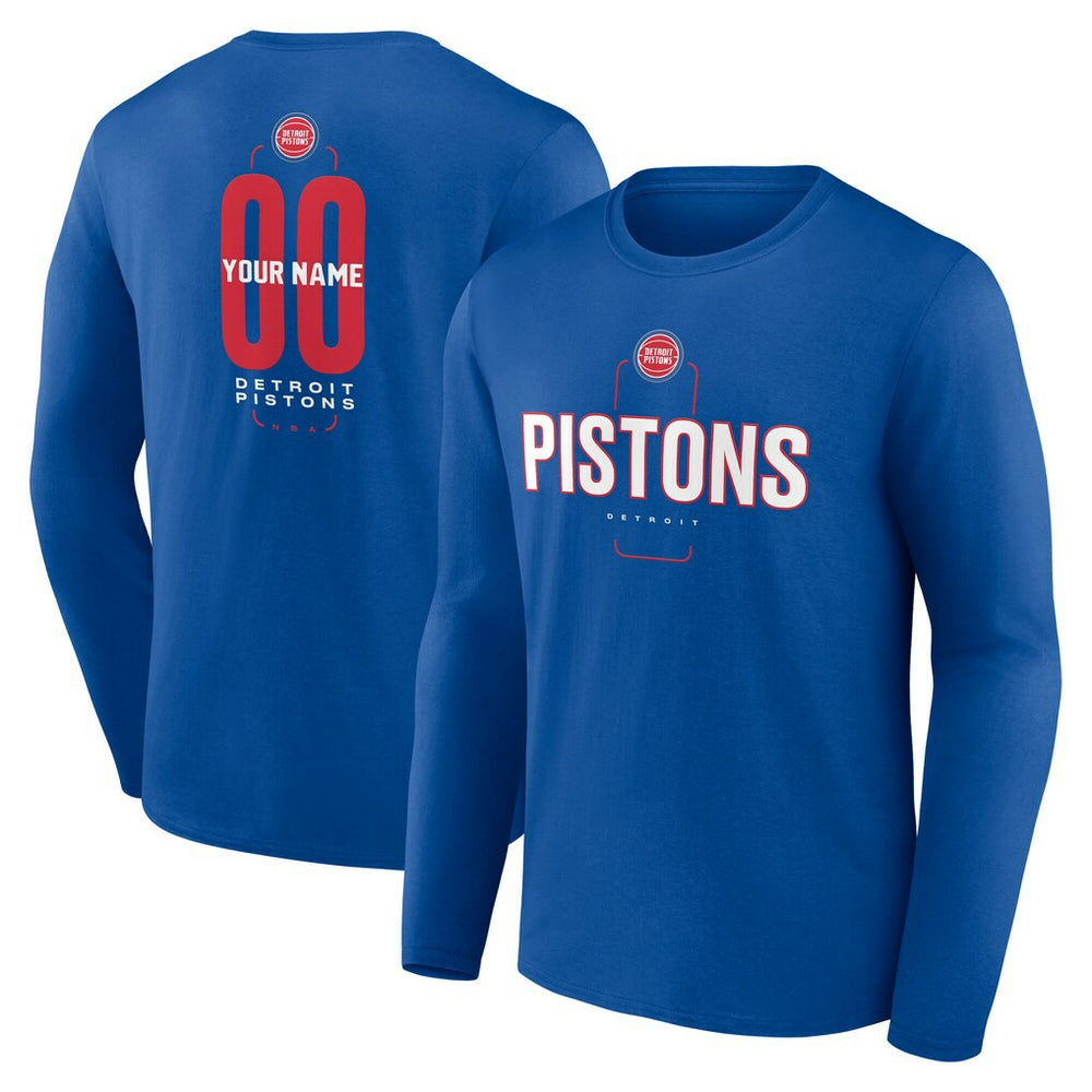 Detroit Pistons Center Court Name & Number Custom Long Sleeve T-Shirt Blue - NBA