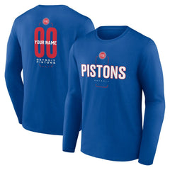 Detroit Pistons Center Court Name & Number Custom Long Sleeve T-Shirt Blue - NBA