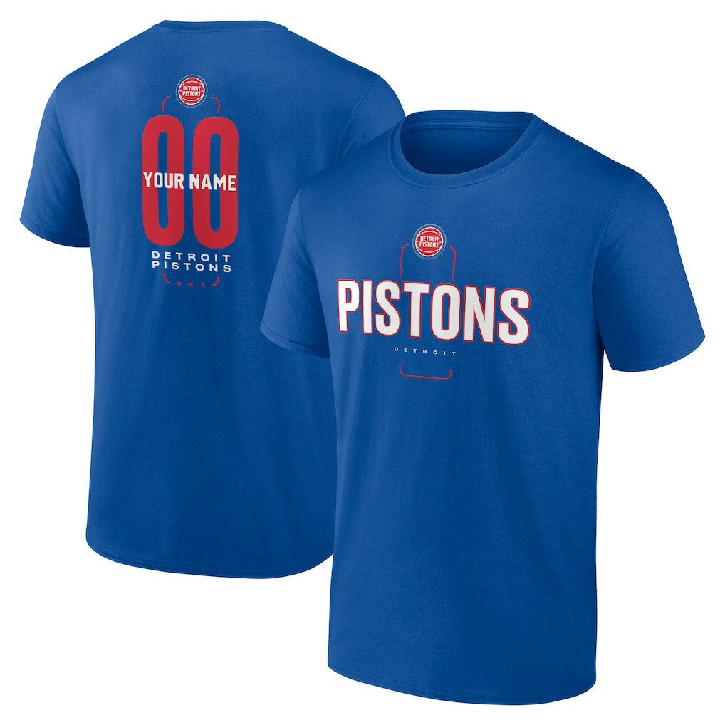 Detroit Pistons Center Court Name & Number Custom T-Shirt Blue - NBA