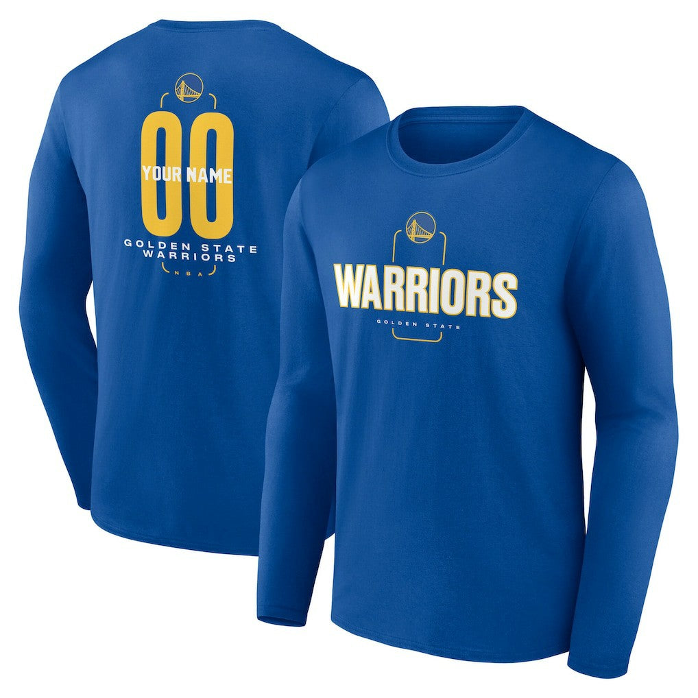 Golden State Warriors Center Court Name & Number Custom Long Sleeve T-Shirt Royal - NBA