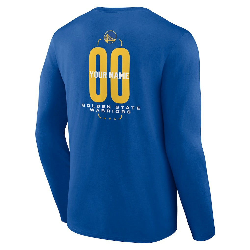 Golden State Warriors Center Court Name & Number Custom Long Sleeve T-Shirt Royal - NBA