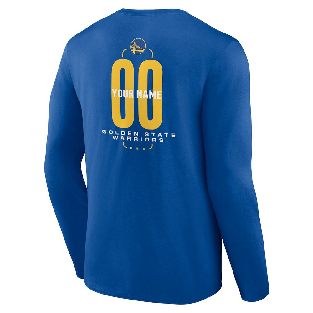 Golden State Warriors Center Court Name & Number Custom Long Sleeve T-Shirt Royal - NBA