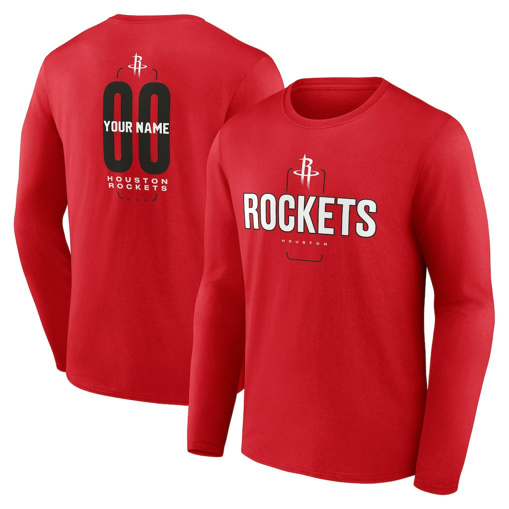 Houston Rockets Center Court Name & Number Custom Long Sleeve T-Shirt Red - NBA