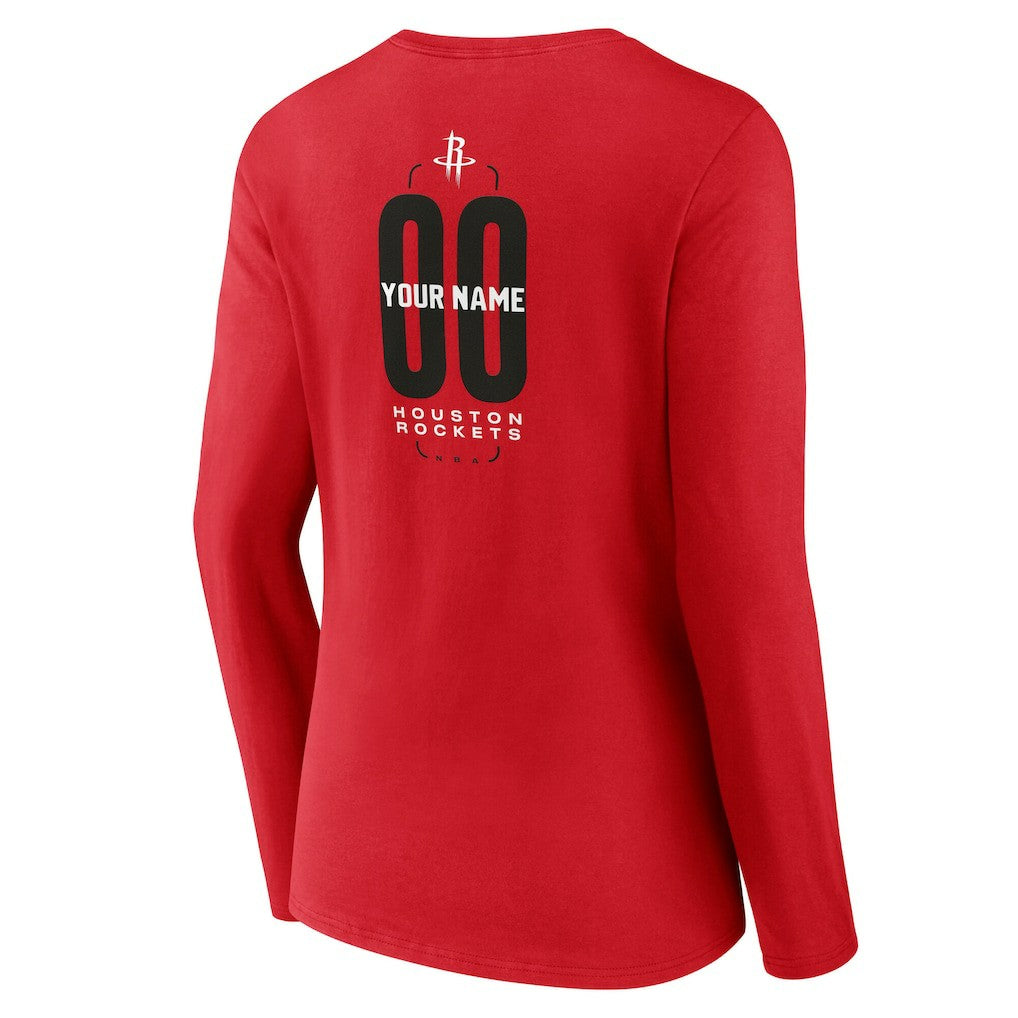 Houston Rockets Women's Center Court Name & Number Custom Long Sleeve V-Neck T-Shirt Red - NBA