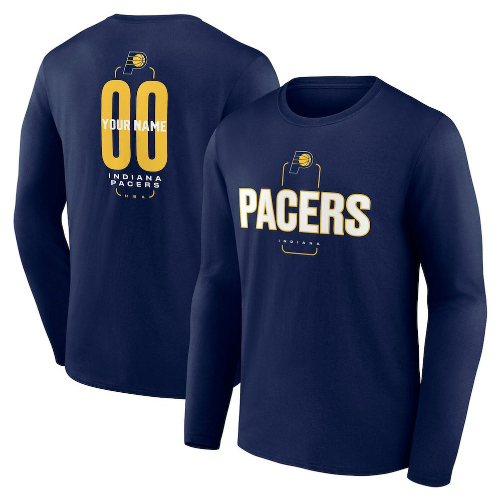 Indiana Pacers Center Court Name & Number Custom Long Sleeve T-Shirt Navy - NBA