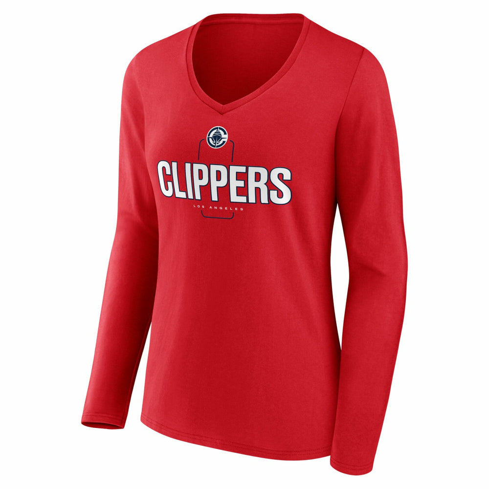 LA Clippers Women's Center Court Name & Number Custom Long Sleeve V-Neck T-Shirt Red - NBA