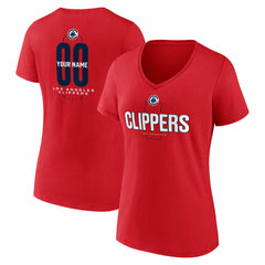 LA Clippers Women's Center Court Name & Number Custom V-Neck T-Shirt Red - NBA