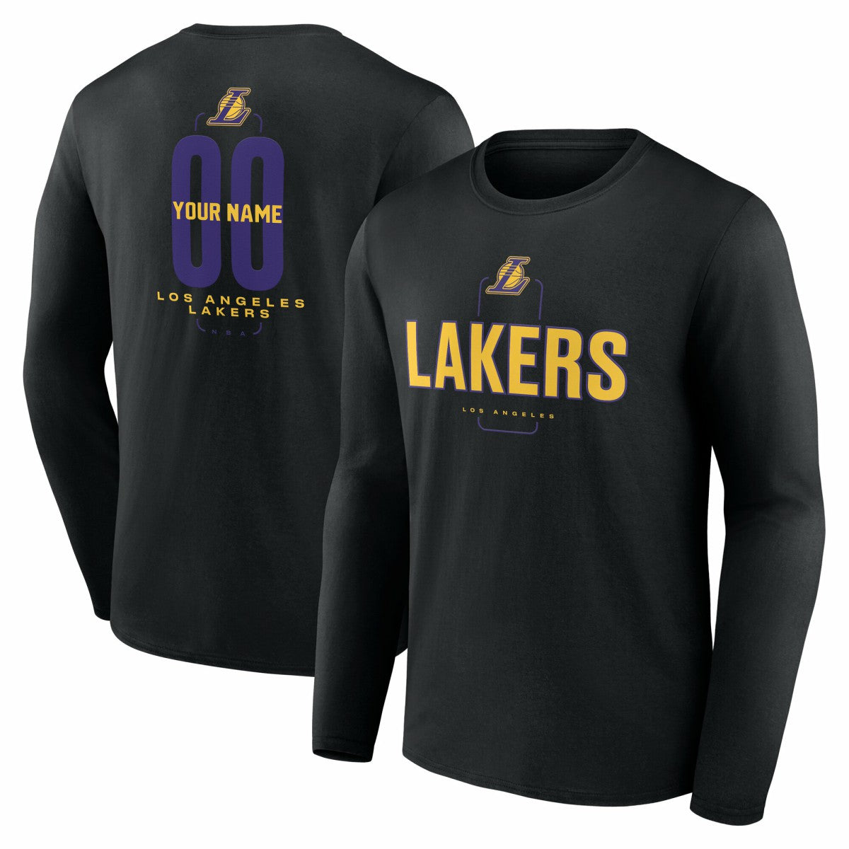 Los Angeles Lakers Center Court Name & Number Custom Long Sleeve T-Shirt Black - NBA