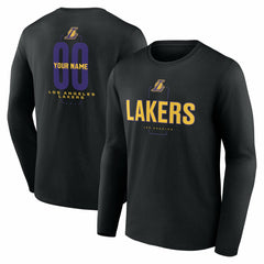 Los Angeles Lakers Center Court Name & Number Custom Long Sleeve T-Shirt Black - NBA