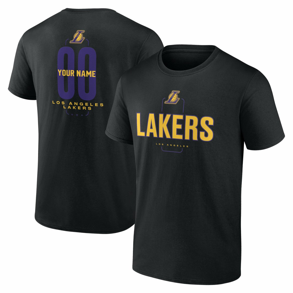 Los Angeles Lakers Center Court Name & Number Custom T-Shirt Black - NBA