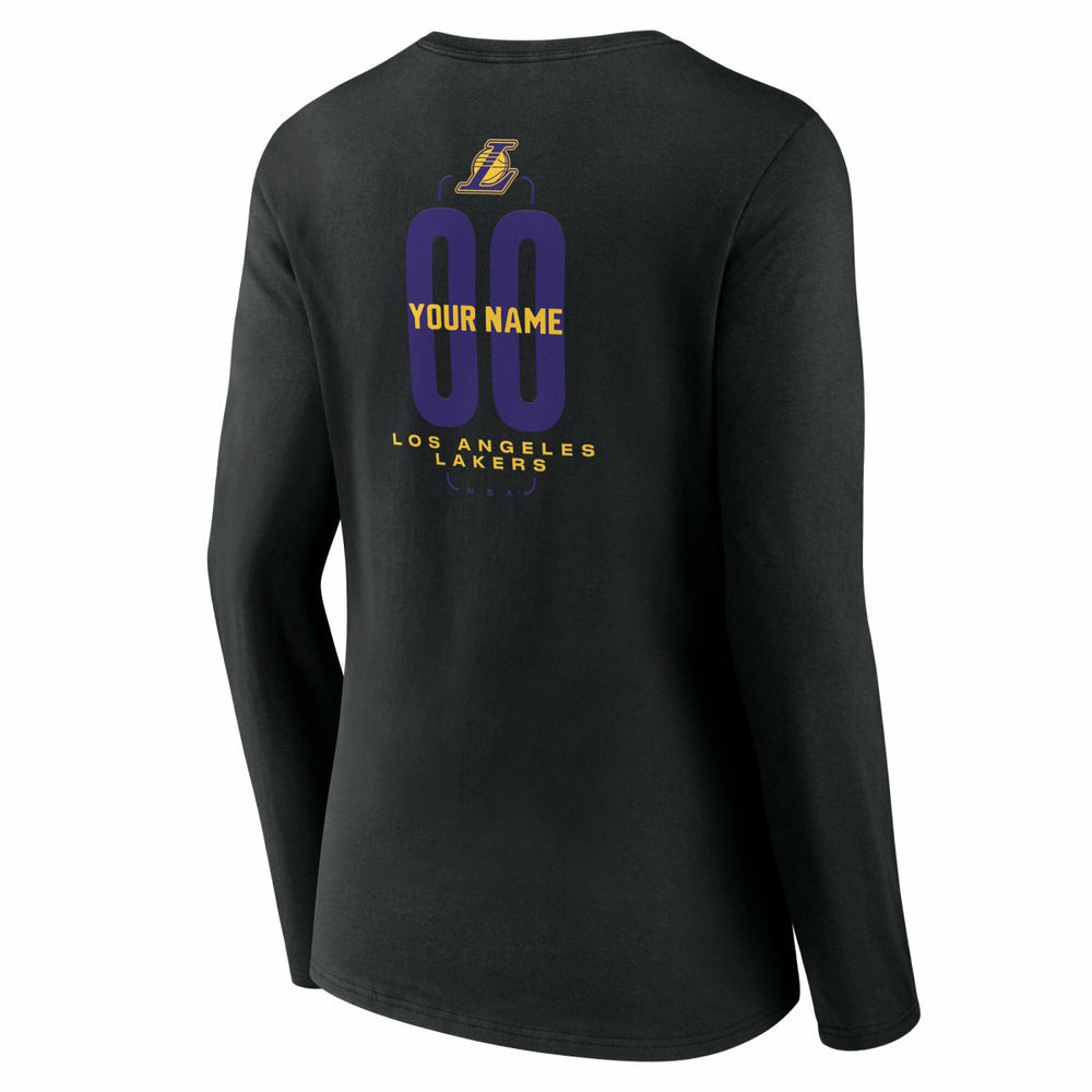Los Angeles Lakers Women's Center Court Name & Number Custom Long Sleeve V-Neck T-Shirt Black - NBA