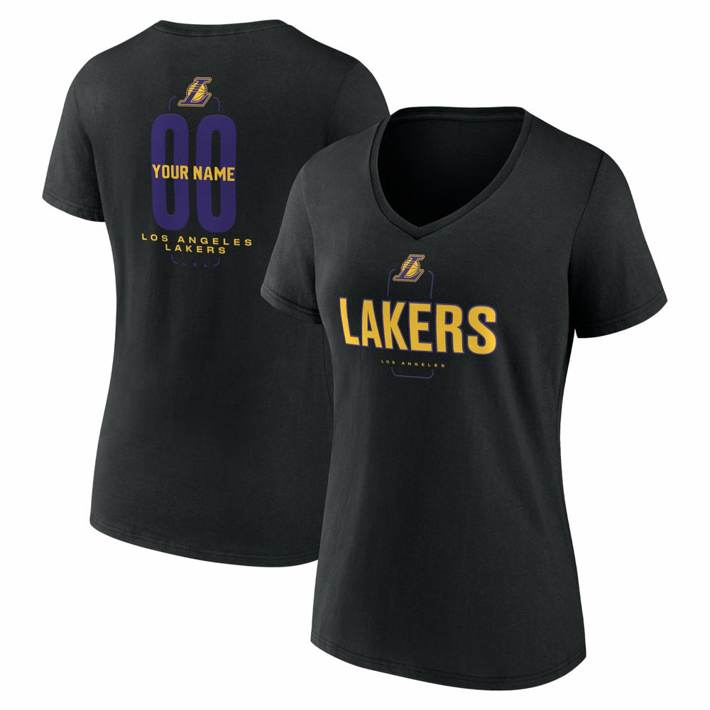 Los Angeles Lakers Women's Center Court Name & Number Custom V-Neck T-Shirt Black - NBA