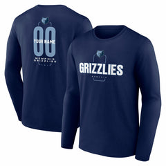 Memphis Grizzlies Center Court Name & Number Custom Long Sleeve T-Shirt Navy - NBA