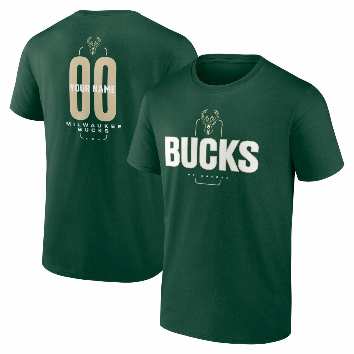Milwaukee Bucks Center Court Name & Number Custom T-Shirt Hunter Green - NBA