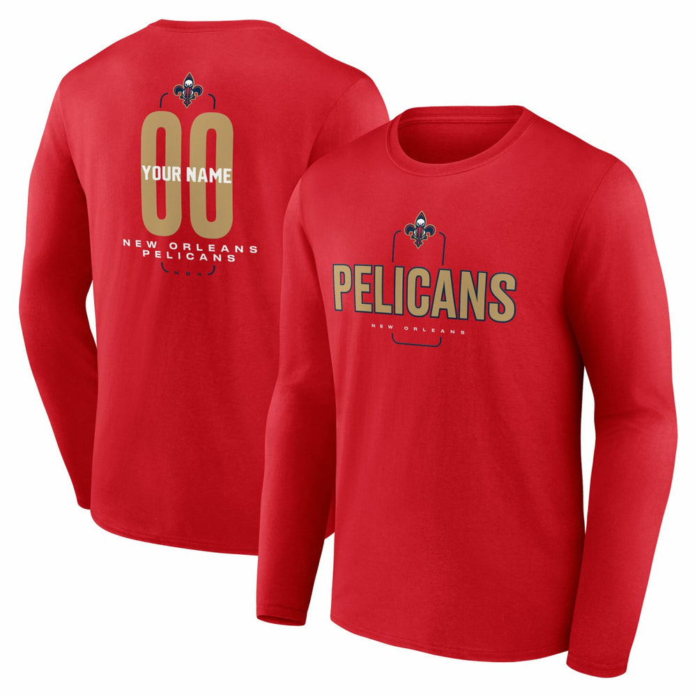 New Orleans Pelicans Center Court Name & Number Custom Long Sleeve T-Shirt Red - NBA