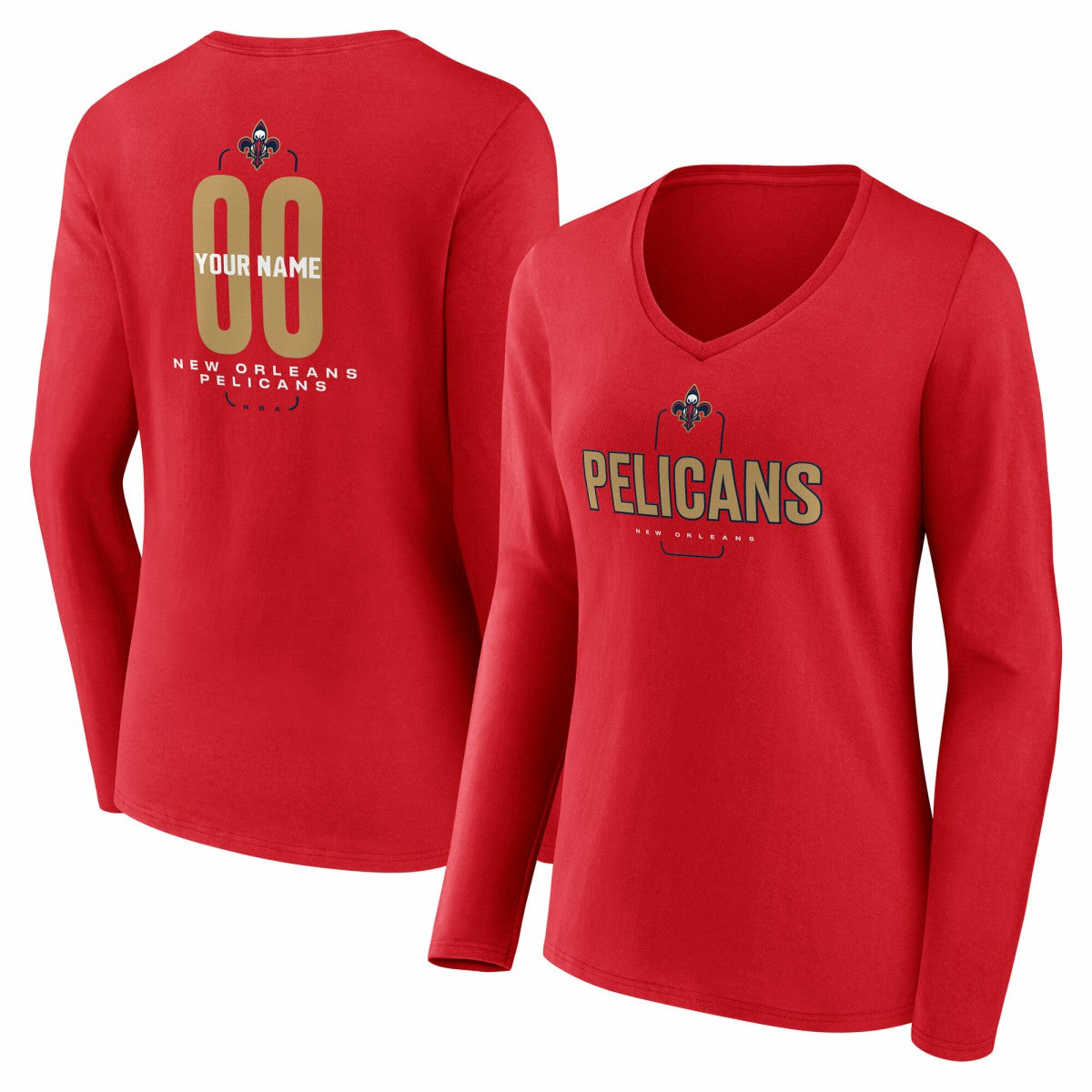 New Orleans Pelicans Women's Center Court Name & Number Custom Long Sleeve V-Neck T-Shirt Red - NBA